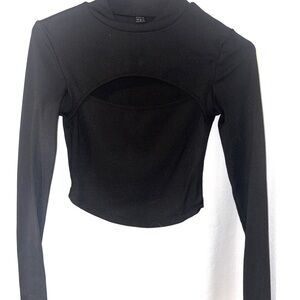 SHEIN Black Cutout Long Sleeve Crop Top